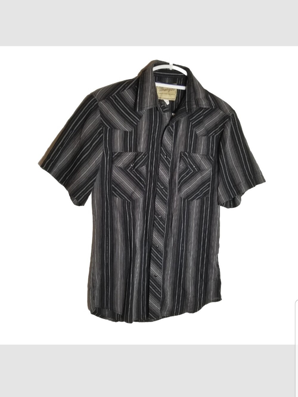Wrangler Pearl Snap Shirt Men's Small Silver Metallic Western American Cowboy